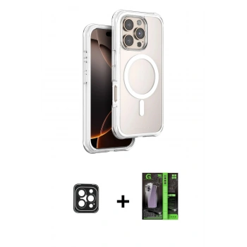 MARSİLYAN™- iPhone 16 Pro Max Kılıf Zirve Klasik Prime - Şeffaf 360 Full Body Arka Koruyucu + PVD Metal Kamera Lens - SH