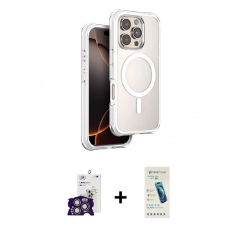 MARSİLYAN™- iPhone 16 Pro Max Kılıf Zirve Klasik Prime - Şeffaf Pasifik Cam Ekran Koruyucu + Bilvis Titan Kamera Lens - GS