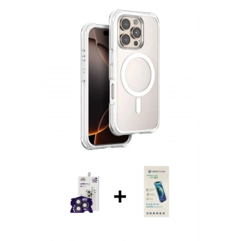 MARSİLYAN™- iPhone 16 Pro Max Kılıf Zirve Klasik Prime - Şeffaf Pasifik Cam Ekran Koruyucu + Bilvis Titan Kamera Lens - TMGI