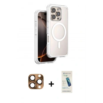 MARSİLYAN™- iPhone 16 Pro Max Kılıf Zirve Klasik Prime - Şeffaf Pasifik Cam Ekran Koruyucu + Pers Alüminyum Kamera Lens - CLTM