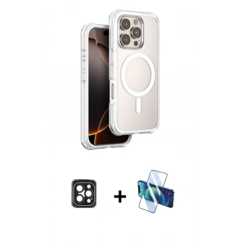 MARSİLYAN™- iPhone 16 Pro Max Kılıf Zirve Klasik Prime - Siyah 3D Antistatik Cam Ekran Koruyucu + PVD Metal Kamera Lens - SH