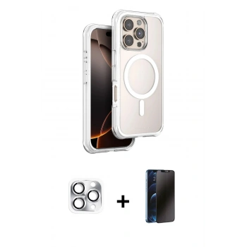 MARSİLYAN™- iPhone 16 Pro Max Kılıf Zirve Klasik Prime - Siyah 3D Antistatik Hayalet Cam Ekran Koruyucu + Pers Alüminyum Kamera Lens - GS