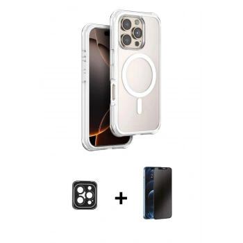 MARSİLYAN™- iPhone 16 Pro Max Kılıf Zirve Klasik Prime - Siyah 3D Antistatik Hayalet Cam Ekran Koruyucu + PVD Metal Kamera Lens - SH