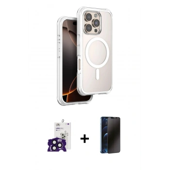 MARSİLYAN™- iPhone 16 Pro Max Kılıf Zirve Klasik Prime - Siyah 3D Antistatik Hayalet Cam Ekran Koruyucu + Bilvis Titan Kamera Lens - SH