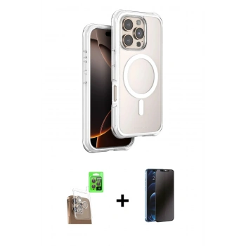 MARSİLYAN™- iPhone 16 Pro Max Kılıf Zirve Klasik Prime - Siyah 3D Antistatik Hayalet Cam Ekran Koruyucu + Raze Metal Kamera Lens - CLTM