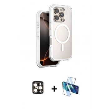 MARSİLYAN™- iPhone 16 Pro Max Kılıf Zirve Klasik Prime - Siyah 3D Antistatik Seramik Nano Ekran Koruyucu + PVD Metal Kamera Lens - GD
