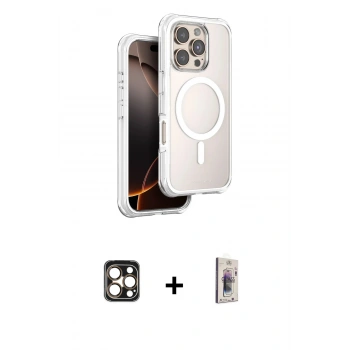 MARSİLYAN™- iPhone 16 Pro Max Kılıf Zirve Klasik Prime - Siyah Bilvis 3D Cam Ekran Koruyucu + PVD Metal Kamera Lens - GD