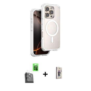 MARSİLYAN™- iPhone 16 Pro Max Kılıf Zirve Klasik Prime - Siyah Bilvis 3D Cam Ekran Koruyucu + Raze Metal Kamera Lens - SH