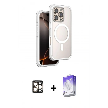 MARSİLYAN™- iPhone 16 Pro Max Kılıf Zirve Klasik Prime - Siyah Bilvis 5in1 3D Magic Cam Ekran Koruyucu + PVD Metal Kamera Lens - GD