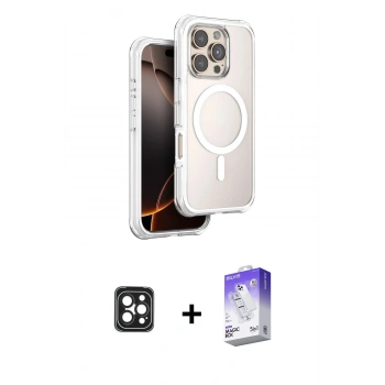 MARSİLYAN™- iPhone 16 Pro Max Kılıf Zirve Klasik Prime - Siyah Bilvis 5in1 3D Magic Cam Ekran Koruyucu + PVD Metal Kamera Lens - SH