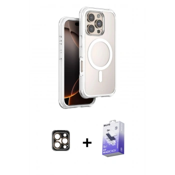MARSİLYAN™- iPhone 16 Pro Max Kılıf Zirve Klasik Prime - Siyah Bilvis 5in1 5D Magic Hayalet Cam Ekran Koruyucu + PVD Metal Kamera Lens - GD