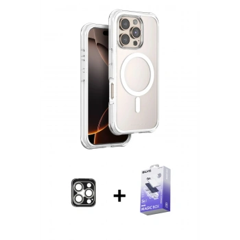 MARSİLYAN™- iPhone 16 Pro Max Kılıf Zirve Klasik Prime - Siyah Bilvis 5in1 5D Magic Hayalet Cam Ekran Koruyucu + PVD Metal Kamera Lens - GS