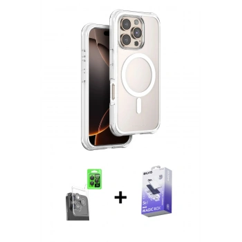 MARSİLYAN™- iPhone 16 Pro Max Kılıf Zirve Klasik Prime - Siyah Bilvis 5in1 5D Magic Hayalet Cam Ekran Koruyucu + Raze Metal Kamera Lens - SH
