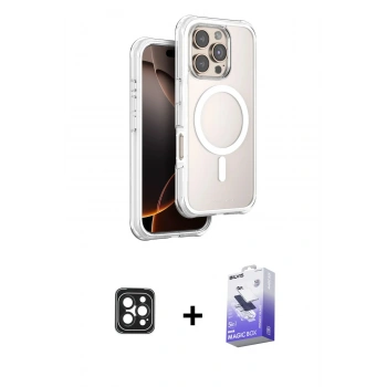 MARSİLYAN™- iPhone 16 Pro Max Kılıf Zirve Klasik Prime - Siyah Bilvis 5in1 5D Magic Hayalet Cam Ekran Koruyucu + PVD Metal Kamera Lens - SH