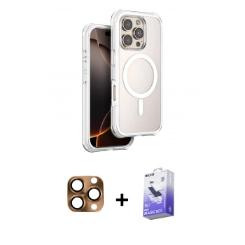 MARSİLYAN™- iPhone 16 Pro Max Kılıf Zirve Klasik Prime - Siyah Bilvis 5in1 5D Magic Hayalet Cam Ekran Koruyucu + Pers Alüminyum Kamera Lens - CLTM