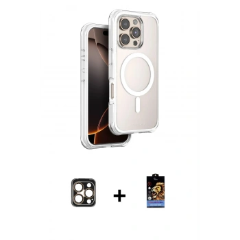 MARSİLYAN™- iPhone 16 Pro Max Kılıf Zirve Klasik Prime - Siyah Buffer Hayalet Cam Ekran Koruyucu + PVD Metal Kamera Lens - GD