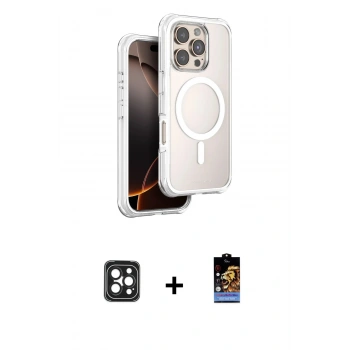 MARSİLYAN™- iPhone 16 Pro Max Kılıf Zirve Klasik Prime - Siyah Buffer Hayalet Cam Ekran Koruyucu + PVD Metal Kamera Lens - SH