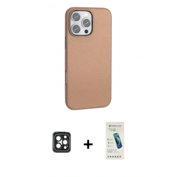 MARSİLYAN™- iPhone 16 Pro Max Kılıf Zirve Modern Prime - Şeffaf Pasifik Cam Ekran Koruyucu + PVD Metal Kamera Lens - SH