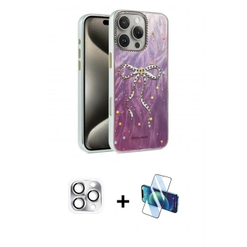 MARSİLYAN™- iPhone 16 Pro Max Kılıf Zirve Modern Prime - Siyah 3D Antistatik Cam Ekran Koruyucu + Pers Alüminyum Kamera Lens - GS