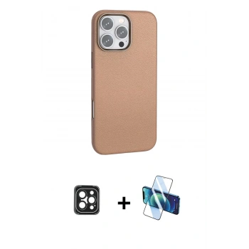 MARSİLYAN™- iPhone 16 Pro Max Kılıf Zirve Modern Prime - Siyah 3D Antistatik Cam Ekran Koruyucu + PVD Metal Kamera Lens - SH