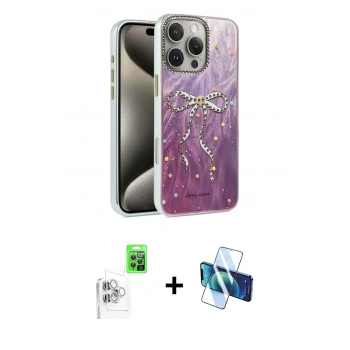 MARSİLYAN™- iPhone 16 Pro Max Kılıf Zirve Modern Prime - Siyah 3D Antistatik Cam Ekran Koruyucu + Raze Metal Kamera Lens - BZ