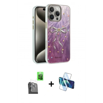 MARSİLYAN™- iPhone 16 Pro Max Kılıf Zirve Modern Prime - Siyah 3D Antistatik Cam Ekran Koruyucu + Raze Metal Kamera Lens - SH