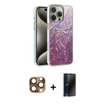 MARSİLYAN™- iPhone 16 Pro Max Kılıf Zirve Modern Prime - Siyah 3D Antistatik Hayalet Cam Ekran Koruyucu + Pers Alüminyum Kamera Lens - CLTM