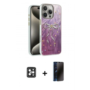 MARSİLYAN™- iPhone 16 Pro Max Kılıf Zirve Modern Prime - Siyah 3D Antistatik Hayalet Cam Ekran Koruyucu + PVD Metal Kamera Lens - SH