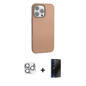 MARSİLYAN™- iPhone 16 Pro Max Kılıf Zirve Modern Prime - Siyah 3D Antistatik Hayalet Cam Ekran Koruyucu + Pers Alüminyum Kamera Lens - GS
