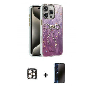MARSİLYAN™- iPhone 16 Pro Max Kılıf Zirve Modern Prime - Siyah 3D Antistatik Hayalet Cam Ekran Koruyucu + PVD Metal Kamera Lens - GD