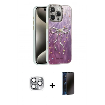 MARSİLYAN™- iPhone 16 Pro Max Kılıf Zirve Modern Prime - Siyah 3D Antistatik Hayalet Cam Ekran Koruyucu + Pers Alüminyum Kamera Lens - GI
