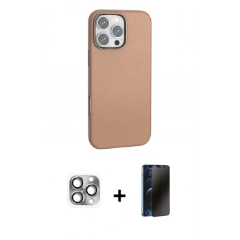 MARSİLYAN™- iPhone 16 Pro Max Kılıf Zirve Modern Prime - Siyah 3D Antistatik Hayalet Cam Ekran Koruyucu + Pers Alüminyum Kamera Lens - GI