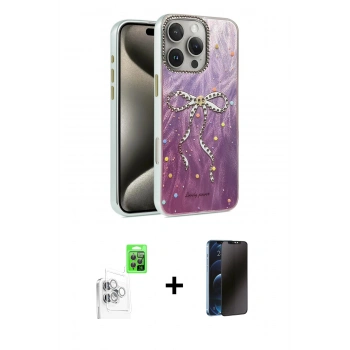MARSİLYAN™- iPhone 16 Pro Max Kılıf Zirve Modern Prime - Siyah 3D Antistatik Hayalet Cam Ekran Koruyucu + Raze Metal Kamera Lens - BZ