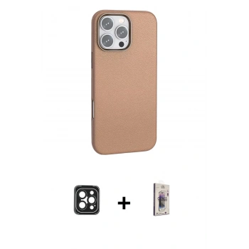 MARSİLYAN™- iPhone 16 Pro Max Kılıf Zirve Modern Prime - Siyah Bilvis 3D Cam Ekran Koruyucu + PVD Metal Kamera Lens - SH