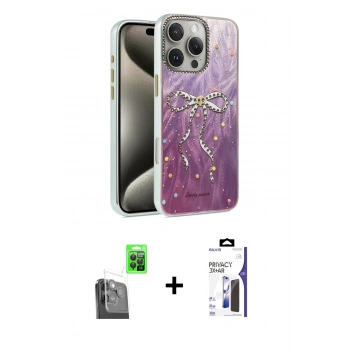 MARSİLYAN™- iPhone 16 Pro Max Kılıf Zirve Modern Prime - Siyah Bilvis 3X AR Hayalet Cam Ekran Koruyucu + Raze Metal Kamera Lens - SH
