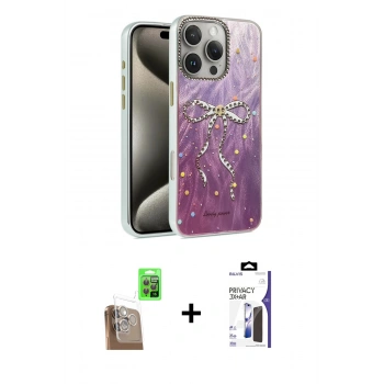 MARSİLYAN™- iPhone 16 Pro Max Kılıf Zirve Modern Prime - Siyah Bilvis 3X AR Hayalet Cam Ekran Koruyucu + Raze Metal Kamera Lens - CLTM