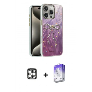 MARSİLYAN™- iPhone 16 Pro Max Kılıf Zirve Modern Prime - Siyah Bilvis 5in1 3D Magic Cam Ekran Koruyucu + PVD Metal Kamera Lens - GS