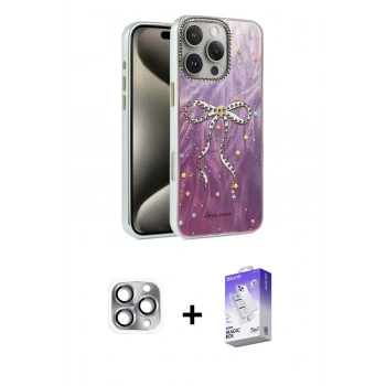 MARSİLYAN™- iPhone 16 Pro Max Kılıf Zirve Modern Prime - Siyah Bilvis 5in1 3D Magic Cam Ekran Koruyucu + Pers Alüminyum Kamera Lens - GI