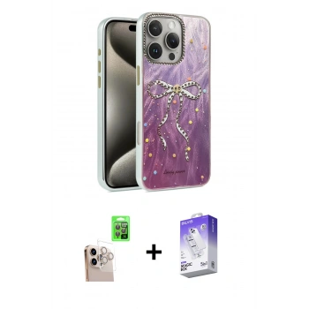 MARSİLYAN™- iPhone 16 Pro Max Kılıf Zirve Modern Prime - Siyah Bilvis 5in1 3D Magic Cam Ekran Koruyucu + Raze Metal Kamera Lens - NLGY