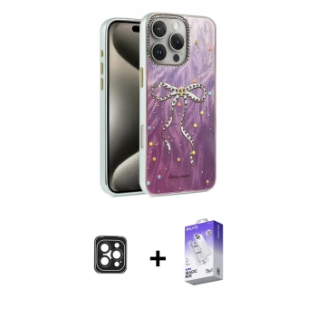 MARSİLYAN™- iPhone 16 Pro Max Kılıf Zirve Modern Prime - Siyah Bilvis 5in1 3D Magic Cam Ekran Koruyucu + PVD Metal Kamera Lens - SH