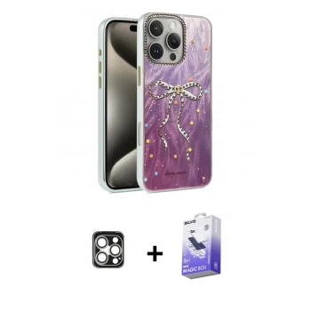 MARSİLYAN™- iPhone 16 Pro Max Kılıf Zirve Modern Prime - Siyah Bilvis 5in1 5D Magic Hayalet Cam Ekran Koruyucu + PVD Metal Kamera Lens - GS