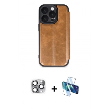 MARSİLYAN™- iPhone 16 Pro Max Kılıf Zirve Yansıma Serisi - Siyah 3D Antistatik Cam Ekran Koruyucu + Pers Alüminyum Kamera Lens - GI