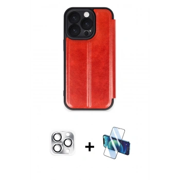 MARSİLYAN™- iPhone 16 Pro Max Kılıf Zirve Yansıma Serisi - Siyah 3D Antistatik Cam Ekran Koruyucu + Pers Alüminyum Kamera Lens - GS