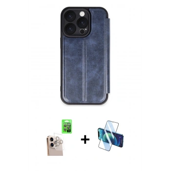 MARSİLYAN™- iPhone 16 Pro Max Kılıf Zirve Yansıma Serisi - Siyah 3D Antistatik Cam Ekran Koruyucu + Raze Metal Kamera Lens - NLGY