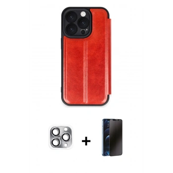 MARSİLYAN™- iPhone 16 Pro Max Kılıf Zirve Yansıma Serisi - Siyah 3D Antistatik Hayalet Cam Ekran Koruyucu + Pers Alüminyum Kamera Lens - GI