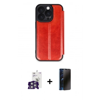 MARSİLYAN™- iPhone 16 Pro Max Kılıf Zirve Yansıma Serisi - Siyah 3D Antistatik Hayalet Cam Ekran Koruyucu + Bilvis Titan Kamera Lens - GS