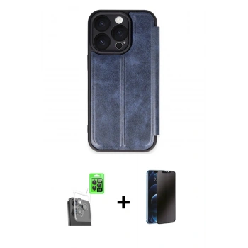 MARSİLYAN™- iPhone 16 Pro Max Kılıf Zirve Yansıma Serisi - Siyah 3D Antistatik Hayalet Cam Ekran Koruyucu + Raze Metal Kamera Lens - SH