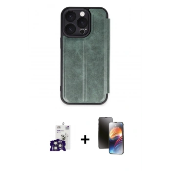 MARSİLYAN™- iPhone 16 Pro Max Kılıf Zirve Yansıma Serisi - Siyah 3D Antistatik Mat Seramik Nano Ekran Koruyucu + Bilvis Titan Kamera Lens - TMGI