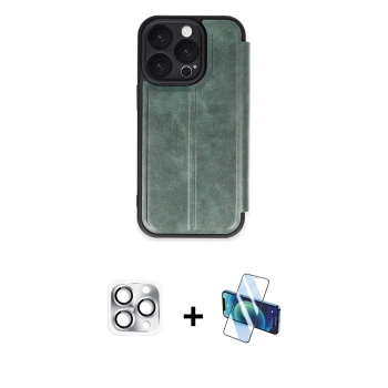 MARSİLYAN™- iPhone 16 Pro Max Kılıf Zirve Yansıma Serisi - Siyah 3D Antistatik Seramik Nano Ekran Koruyucu + Pers Alüminyum Kamera Lens - GS