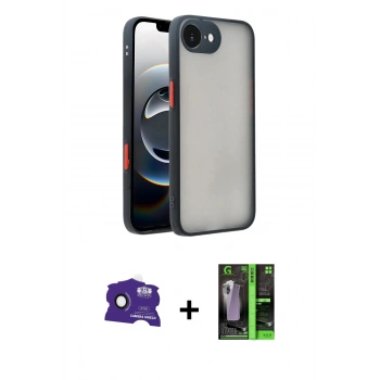 MARSİLYAN™- iPhone 16E Kılıf Ahenk Çizgi Serisi - Şeffaf 360 Full Body Arka Koruyucu + Bilvis Titan Kamera Lens - SH